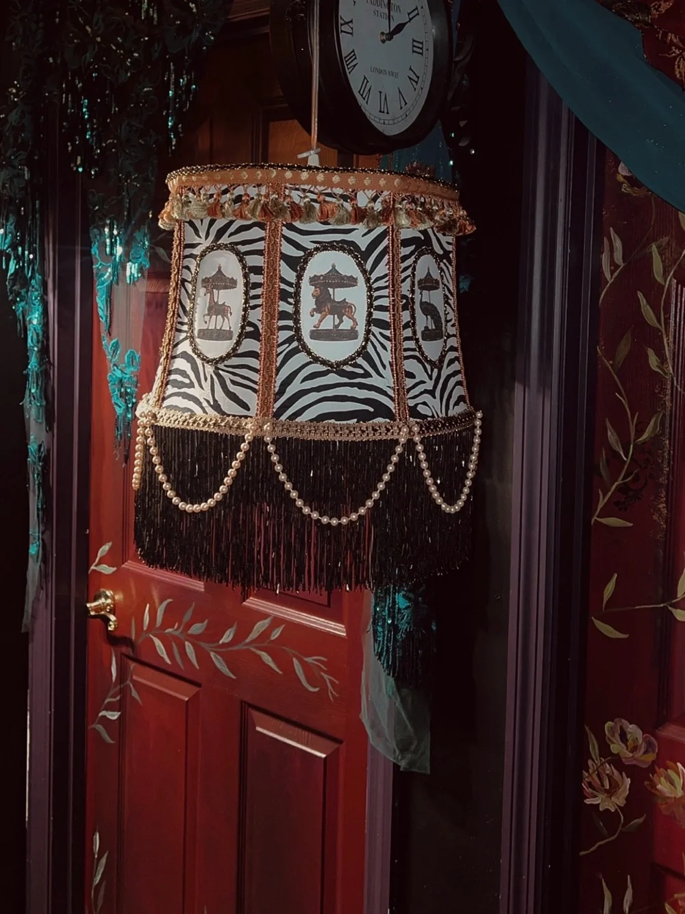 Vintage-Inspired Carousel Zebra Print Hanging Lampshade